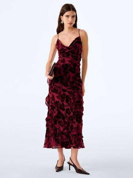 OMNES Taylor Floral Velvet Sleeveless Maxi Dress, Deep Wine, Deep Wine