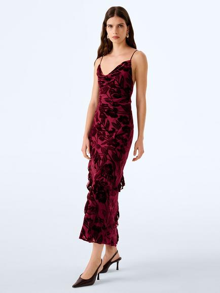 OMNES Taylor Floral Velvet Sleeveless Maxi Dress, Deep Wine - view 2, Deep Wine