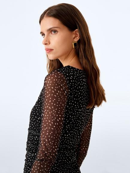 OMNES Milena Sheer Sleeve Mini Dress, Black Dalmation - view 2, Black Dalmation