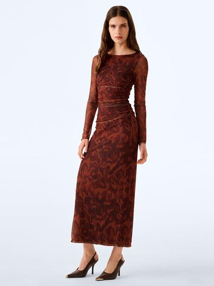 OMNES Hollis Sheer Sleeve Maxi Dress, Woodgrain Print - view 2, Woodgrain Print