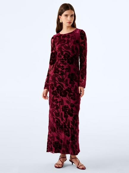 OMNES Juniper Floral Maxi Dress, Deep Wine, Deep Wine