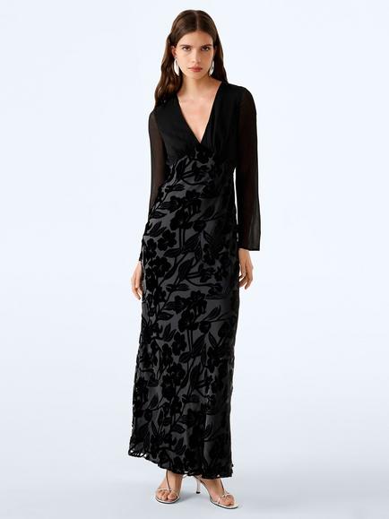 OMNES Marj Floral Dress, Black Devore Floral, Black Devore Floral