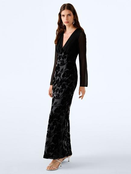 OMNES Marj Floral Dress, Black Devore Floral - view 2, Black Devore Floral