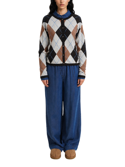 Smith & Soul Knitted Argyle Cardigan, Sand Print, Sand Print