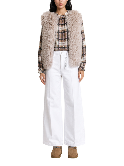 Smith & Soul Faux Fur V-Neck Gilet, Light Beige Melange, Light Beige Melange