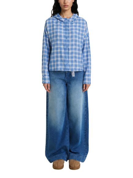 Smith & Soul Hooded Check Shirt, Sapphire Print, Sapphire Print