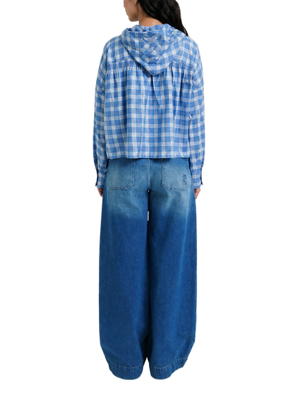 Smith & Soul Hooded Check Shirt, Sapphire Print - view 2, Sapphire Print