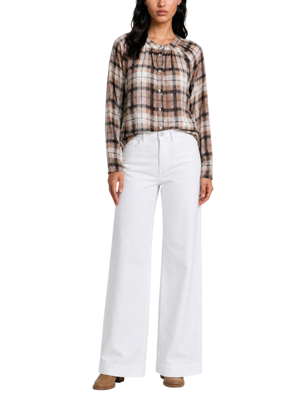 Smith & Soul Raglan Sleeve Check Placket Blouse, Sand Print, Sand Print