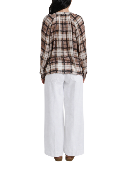 Smith & Soul Raglan Sleeve Check Placket Blouse, Sand Print - view 2, Sand Print