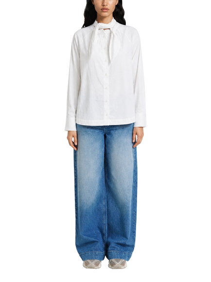 Smith & Soul Cotton Blend Raglan Sleeve Scarf Shirt, White, White