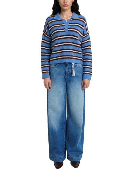 Smith & Soul Stripe Polo Neck Pullover Jumper, Sapphire Print, Sapphire Print