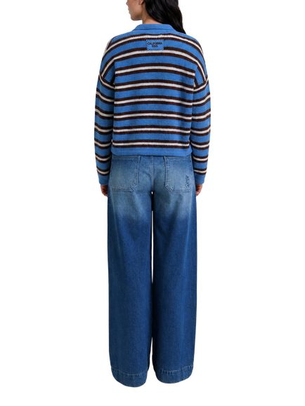 Smith & Soul Stripe Polo Neck Pullover Jumper, Sapphire Print - view 2, Sapphire Print