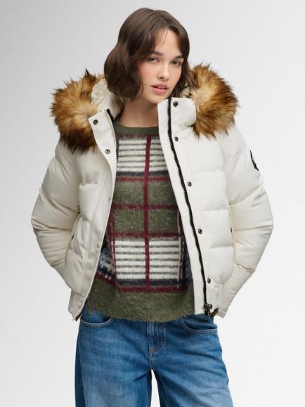 Superdry Everest Hooded Bomber Jacket, Off White, Off White