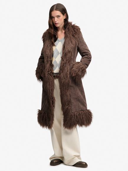 Superdry Long Afghan Coat, Choc Ganache Brown, Choc Ganache Brown