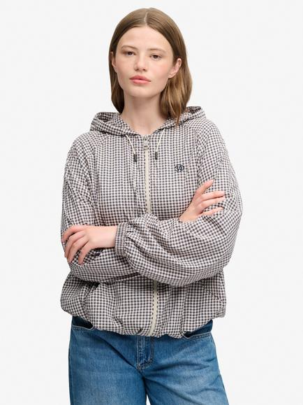 Superdry Checked Raglan Raincoat, Navy/ Ecru, Navy/ Ecru