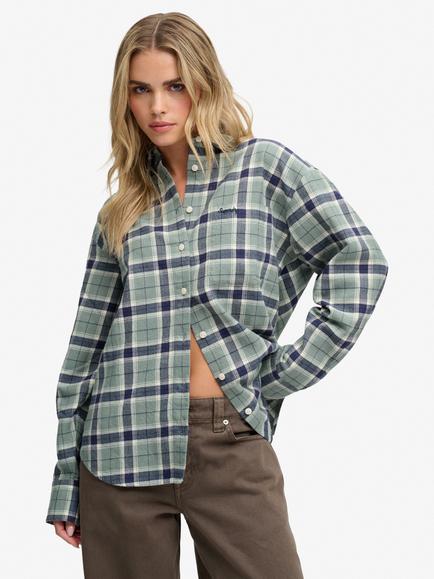 Superdry Check Flannel Relaxed Fit Shirt, Light Jade Green, Light Jade Green