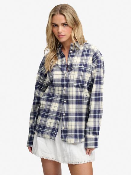 Superdry Check Flannel Relaxed Shirt, Eclipse Navy, Eclipse Navy