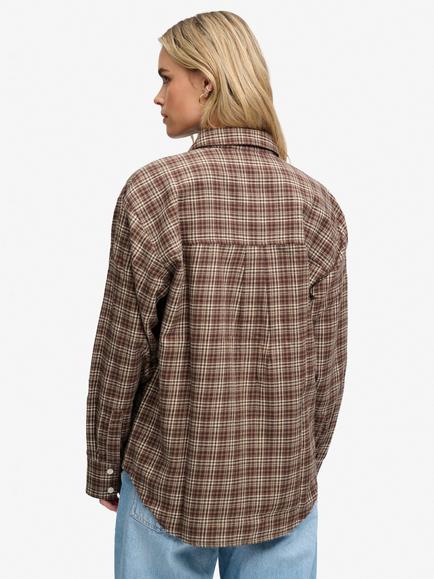 Superdry Check Flannel Relaxed Shirt, Chestnut Brown - view 2, Chestnut Brown