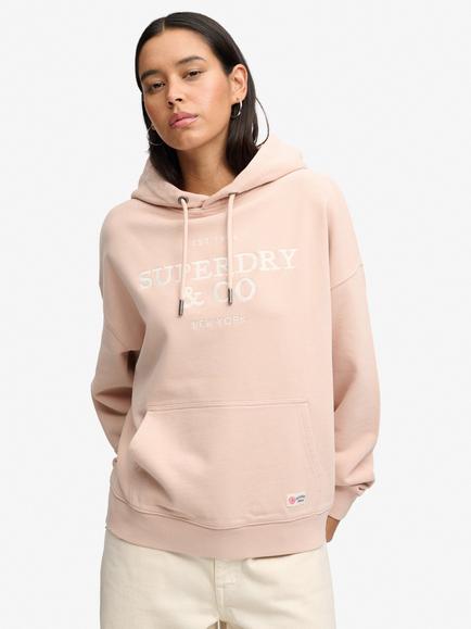 Superdry Luxe Casual Embroidered Relaxed Hoodie, Rose Dust, Rose Dust