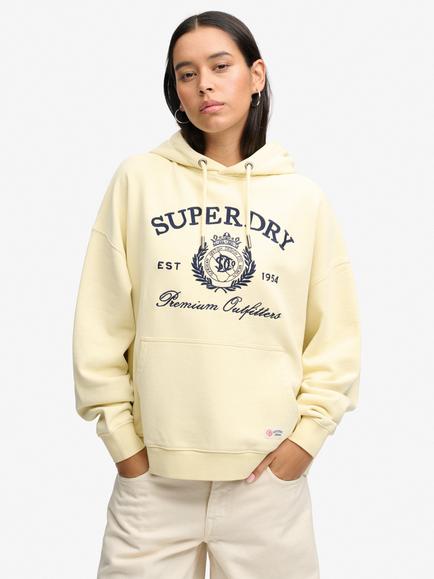 Superdry Luxe Casual Embroidered Relaxed Hoodie, Double Cream/Navy, Double Cream/Navy