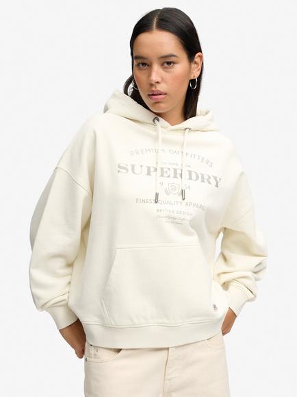 Superdry Luxe Casual Relaxed Hoodie, Cream/Navy, Cream/Navy