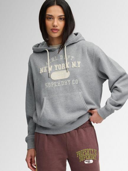 Superdry Athletic Essential Applique Cropped Hoodie, Grey Marl, Grey Marl