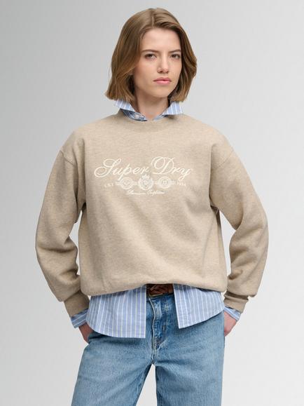 Superdry Country Club Crew Neck Sweatshirt, Oatmilk Beige Marl, Oatmilk Beige Marl