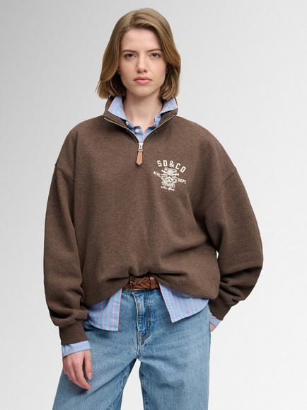 Superdry Country Club Half Zip Sweatshirt, Dark Chocolate Brown, Dark Chocolate Brown