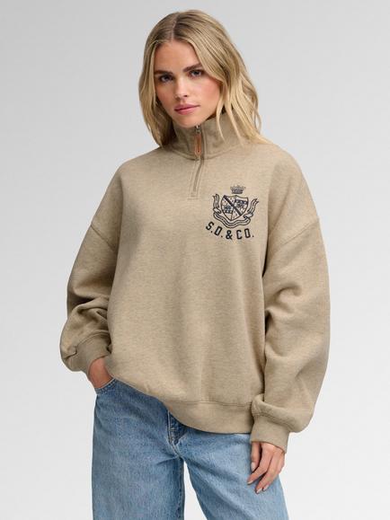 Superdry Country Club Half Zip Sweatshirt, Oatmilk Beige Marl, Oatmilk Beige Marl