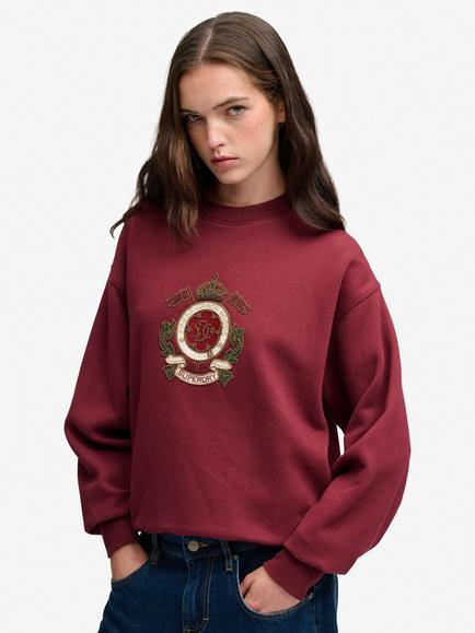 Superdry Crest Loose Crew Sweatshirt, Burgundy, Burgundy