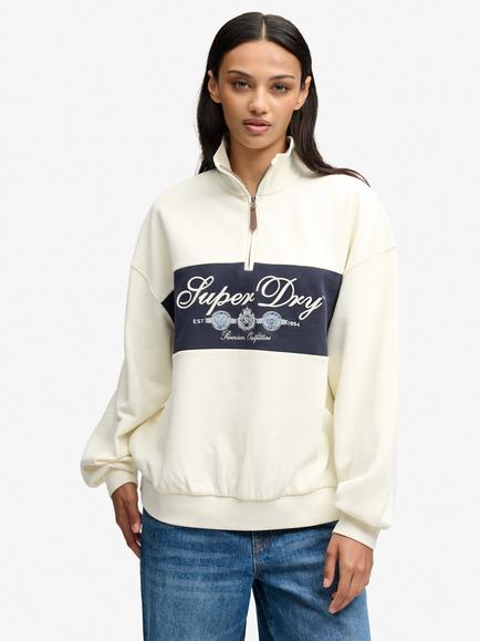 Superdry Ornate Script Half Zip Sweatshirt, Cream, Cream