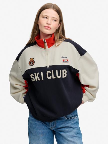 Superdry Preppy Ski Half Zip Sweatshirt, Cream, Cream
