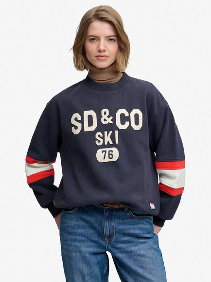 Superdry Aspen Athletics Preppy Ski Sweatshirt, Darkest Navy, Darkest Navy