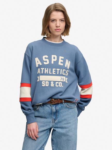 Superdry Aspen Athletics Preppy Ski Sweatshirt, Dry Slate Blue, Dry Slate Blue