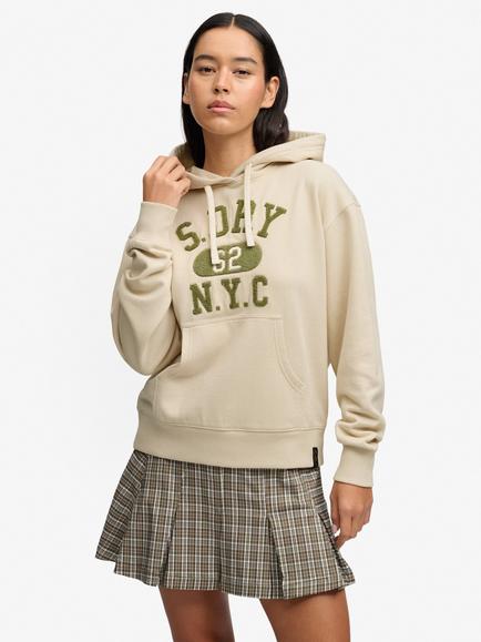 Superdry Vintage Prep Chenille Hoodie, Oatmeal, Oatmeal