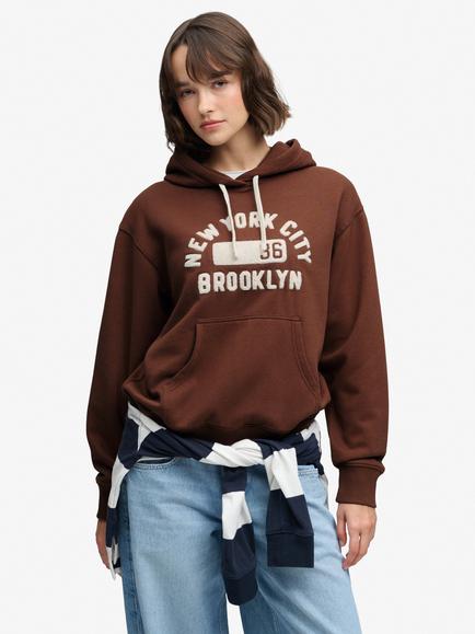 Superdry Vintage Prep Chenille Hoodie, Mocha Brown, Mocha Brown