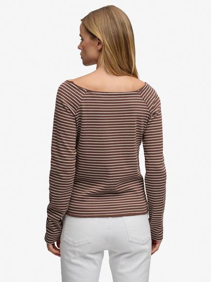 Superdry Striped Bardot Off Shoulder Top, Chestnut Brown - view 2, Chestnut Brown