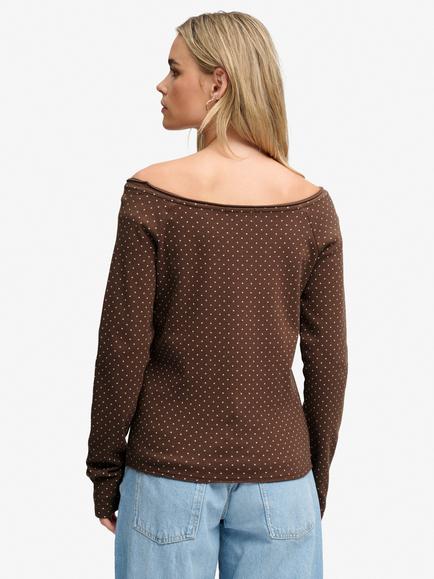 Superdry Polka Dot Bardot Off Shoulder Top, Chestnut Brown - view 2, Chestnut Brown