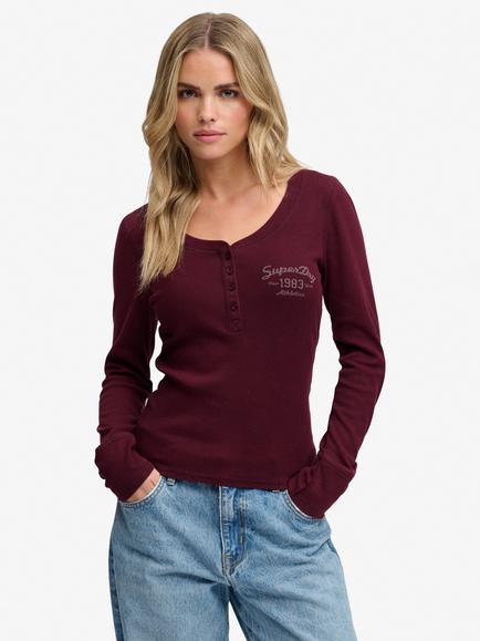 Superdry Athletic Button Down Long Sleeve Top, Port Red, Port Red