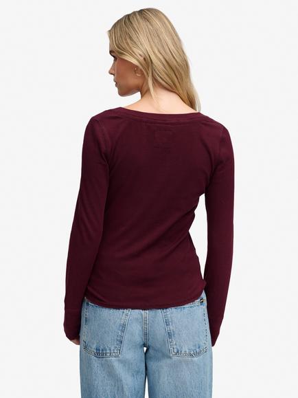 Superdry Athletic Button Down Long Sleeve Top, Port Red - view 2, Port Red