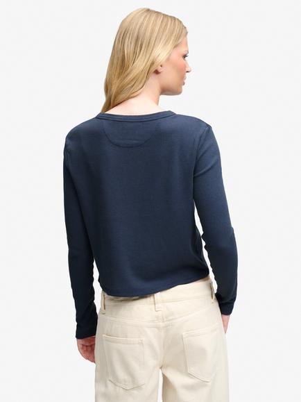 Superdry Athletic Essential Waffle Button Long Sleeve Top, Standard Navy - view 2, Standard Navy
