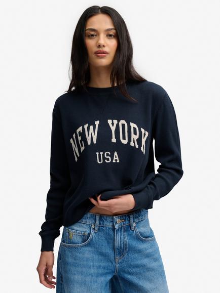 Superdry Athletic Essential Graphic Long Sleeve Top, Eclipse Navy, Eclipse Navy