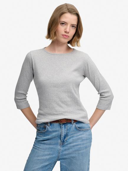 Superdry Athletic Essentials Pointelle 3/4 Sleeve Top, Grey Marl, Grey Marl