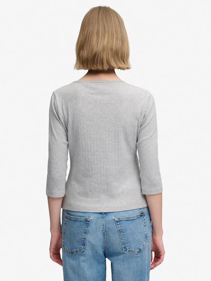 Superdry Athletic Essentials Pointelle 3/4 Sleeve Top, Grey Marl - view 2, Grey Marl