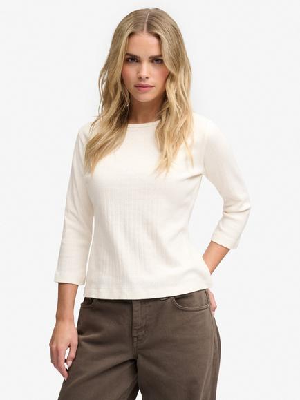 Superdry Athletic Essentials Pointelle 3/4 Sleeve Top, Desert Bone Offwhite, Desert Bone Offwhite