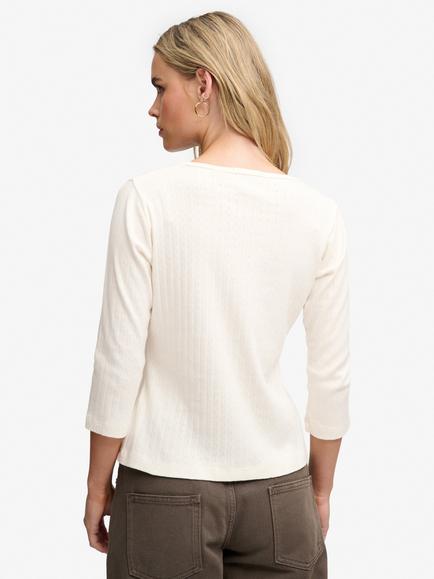 Superdry Athletic Essentials Pointelle 3/4 Sleeve Top, Desert Bone Offwhite - view 2, Desert Bone Offwhite
