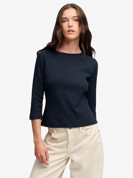 Superdry Athletic Essentials Pointelle 3/4 Sleeve Top, Eclipse Navy, Eclipse Navy
