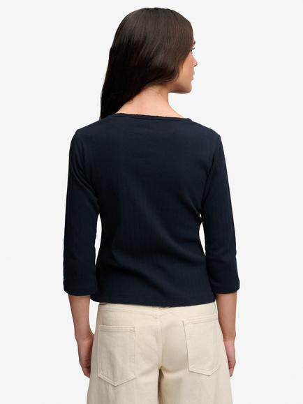 Superdry Athletic Essentials Pointelle 3/4 Sleeve Top, Eclipse Navy - view 2, Eclipse Navy