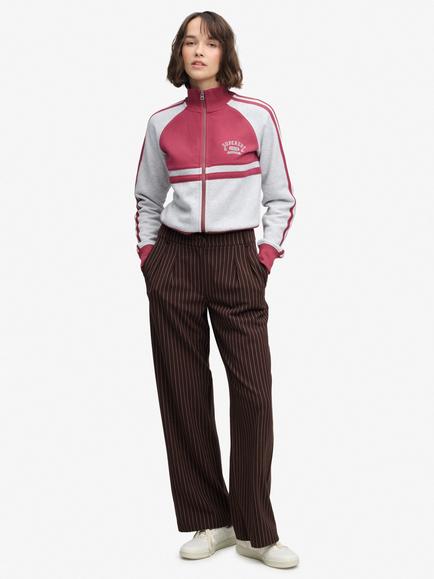 Superdry Mid Rise Pinstripe Trousers, Brown, Brown