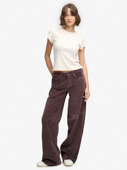 Superdry Stretch Cotton Mid Rise Baggy Jumbo Cord Trousers, Dark Oak Brown